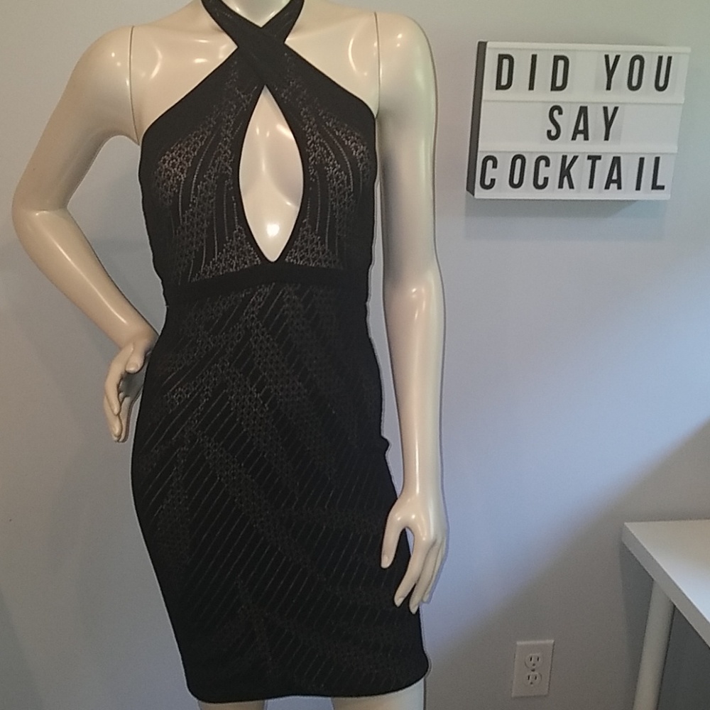 Guess crossfront palm black dress